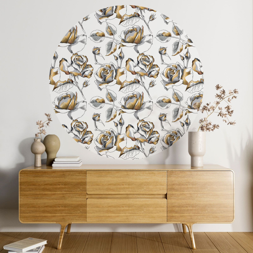 Papier peint rond / cercle - Motif floral - 052