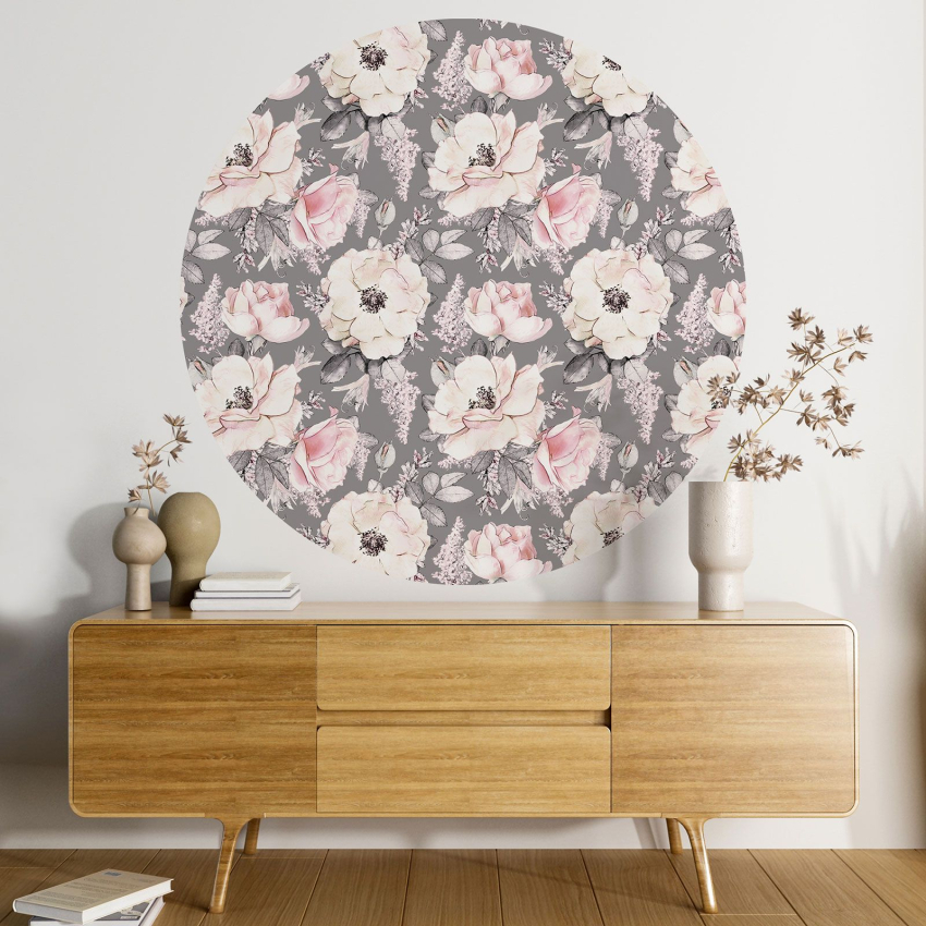 Papier peint rond / cercle - Motif floral - 057