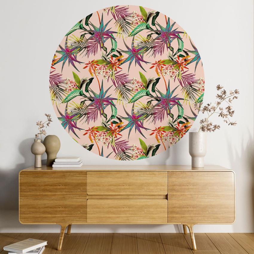Papier peint rond / cercle - Motif floral - 079