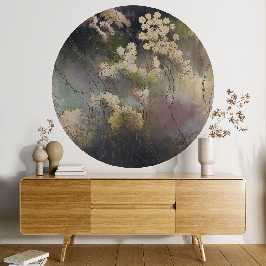 Papier peint rond / cercle - Motif floral