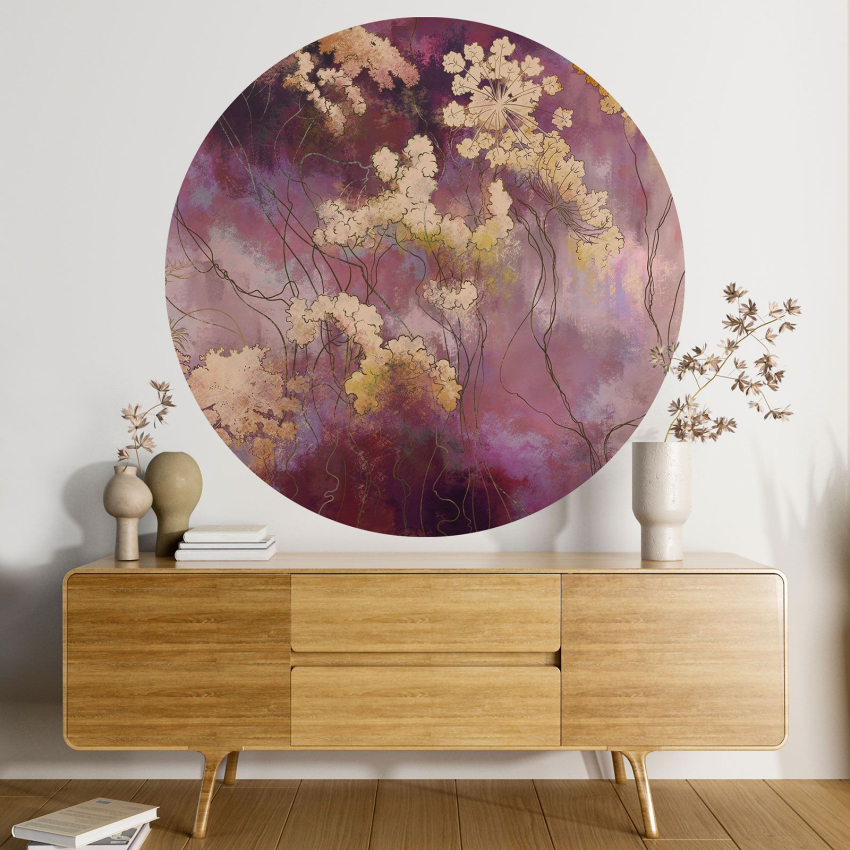 Papier peint rond / cercle - Motif floral