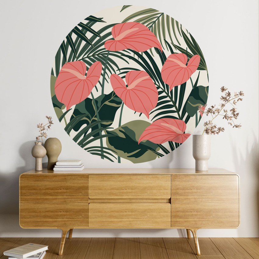 Papier peint rond / cercle - Motif floral