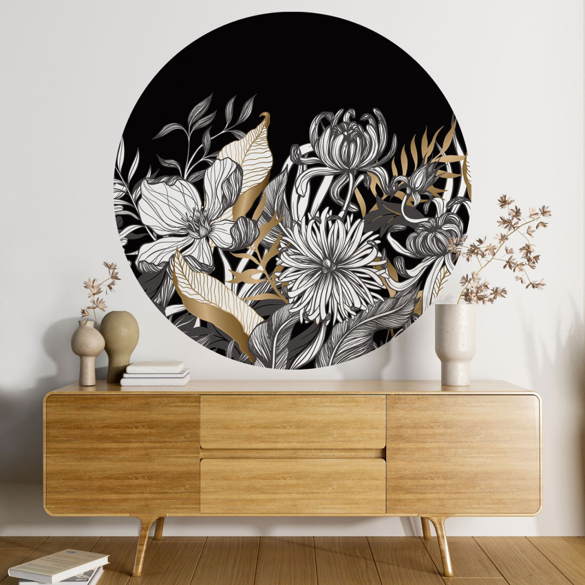 Papier peint rond / cercle - Motif floral
