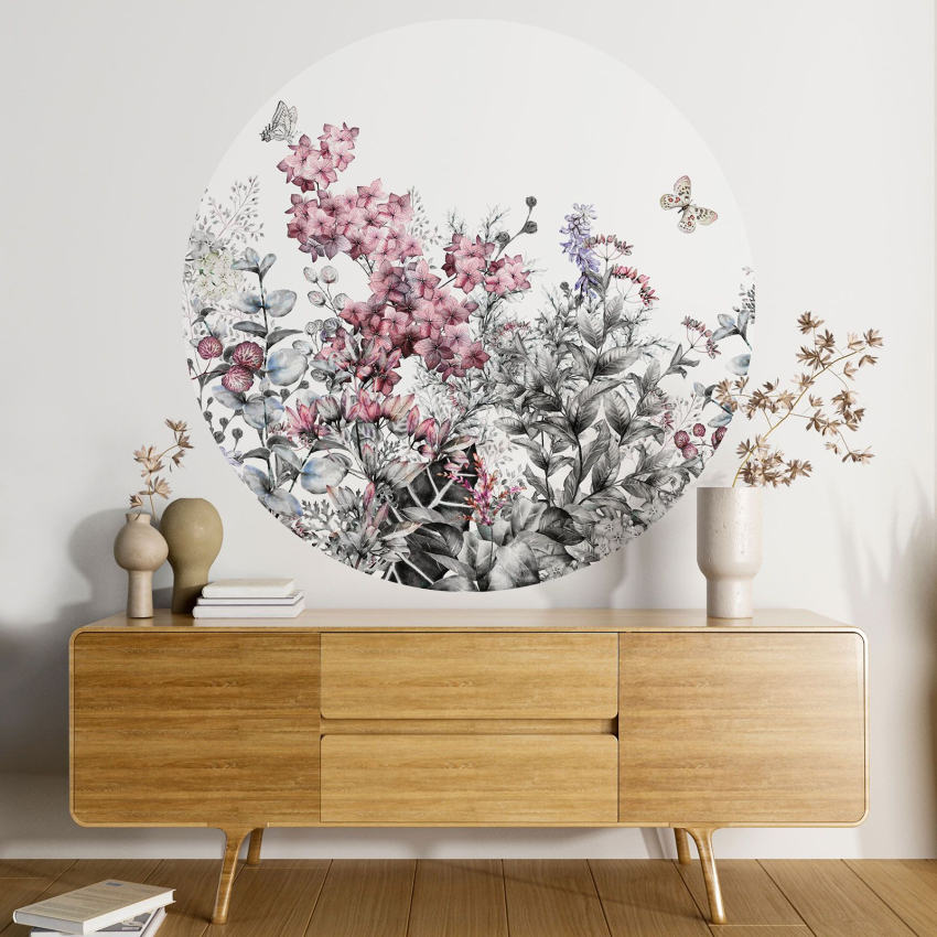 Papier peint rond / cercle - Motif floral