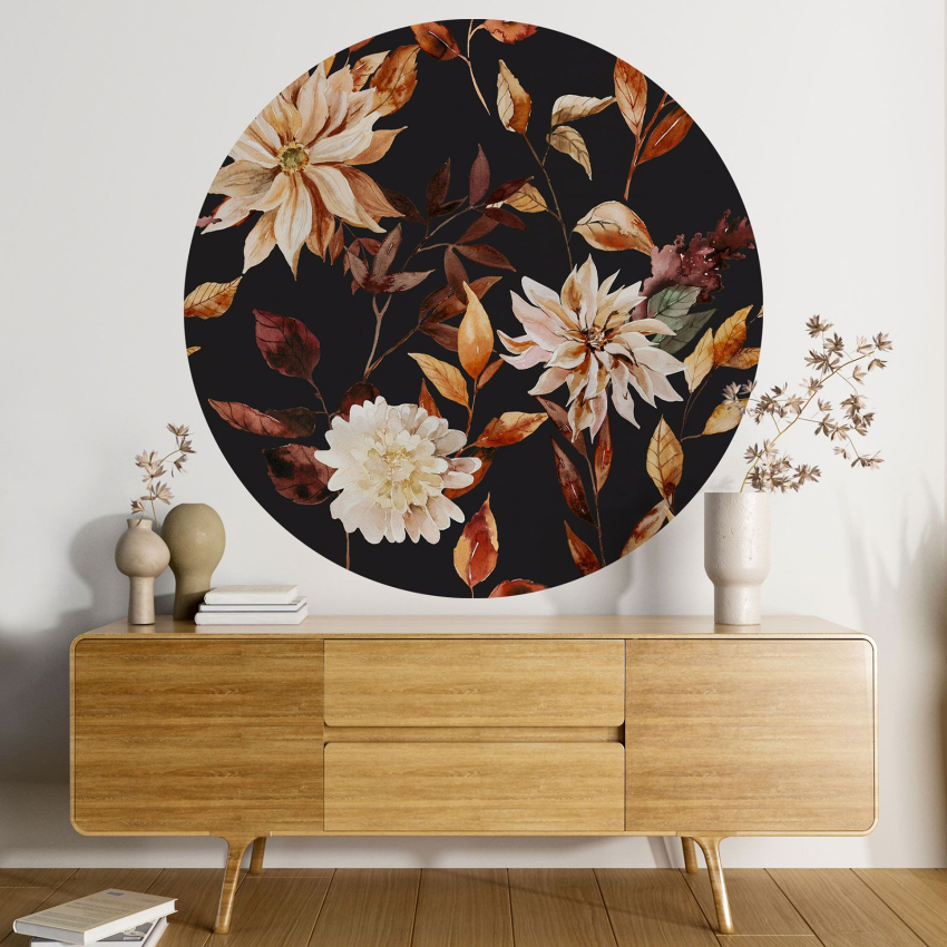 Papier peint rond / cercle - Motif floral