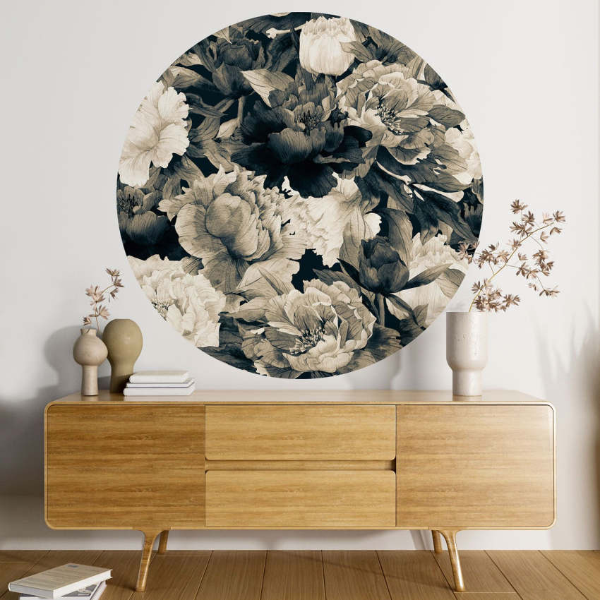Papier peint rond / cercle - Motif floral