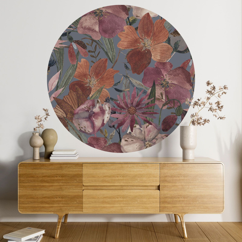 Papier peint rond / cercle - Motif floral