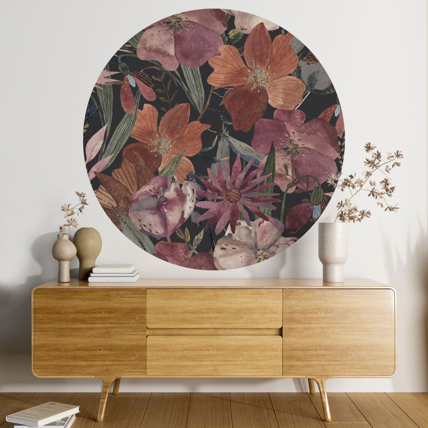 Papier peint rond / cercle - Motif floral