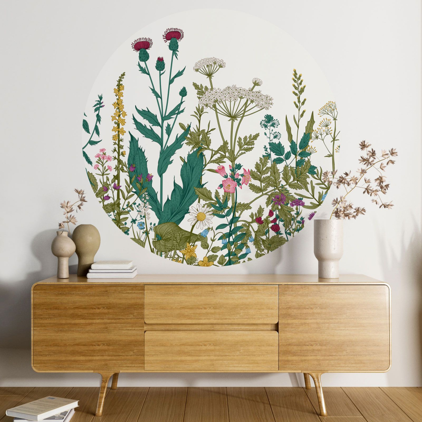 Papier peint rond / cercle - Motif floral