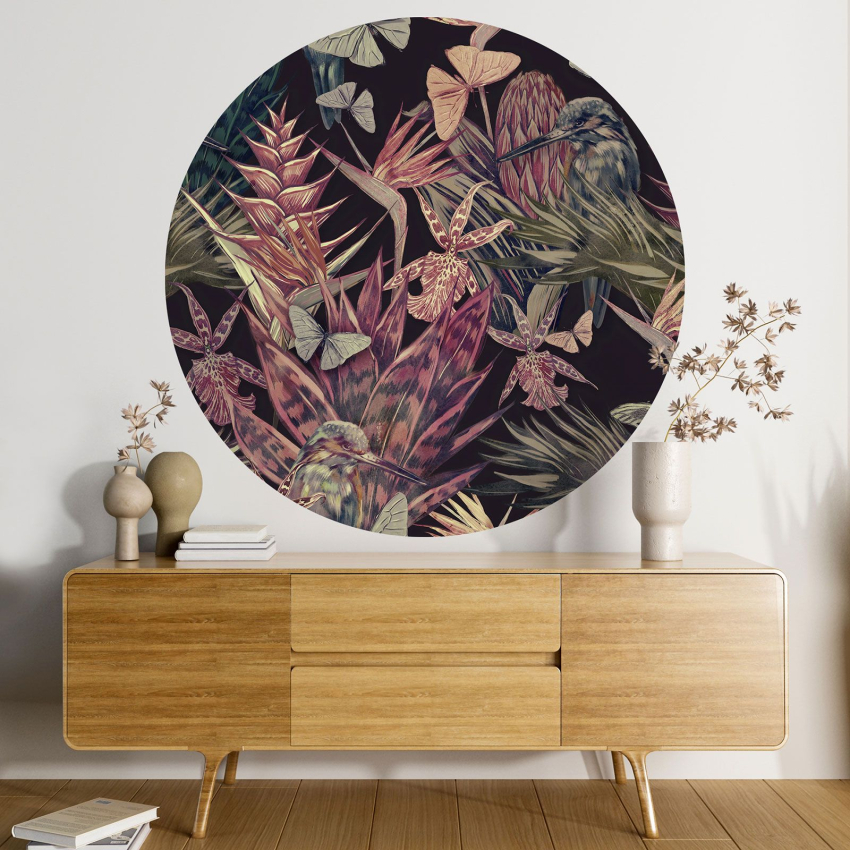 Papier peint rond / cercle - Motif floral