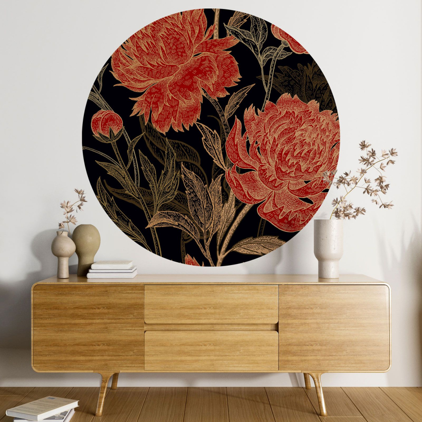 Papier peint rond / cercle - Motif floral