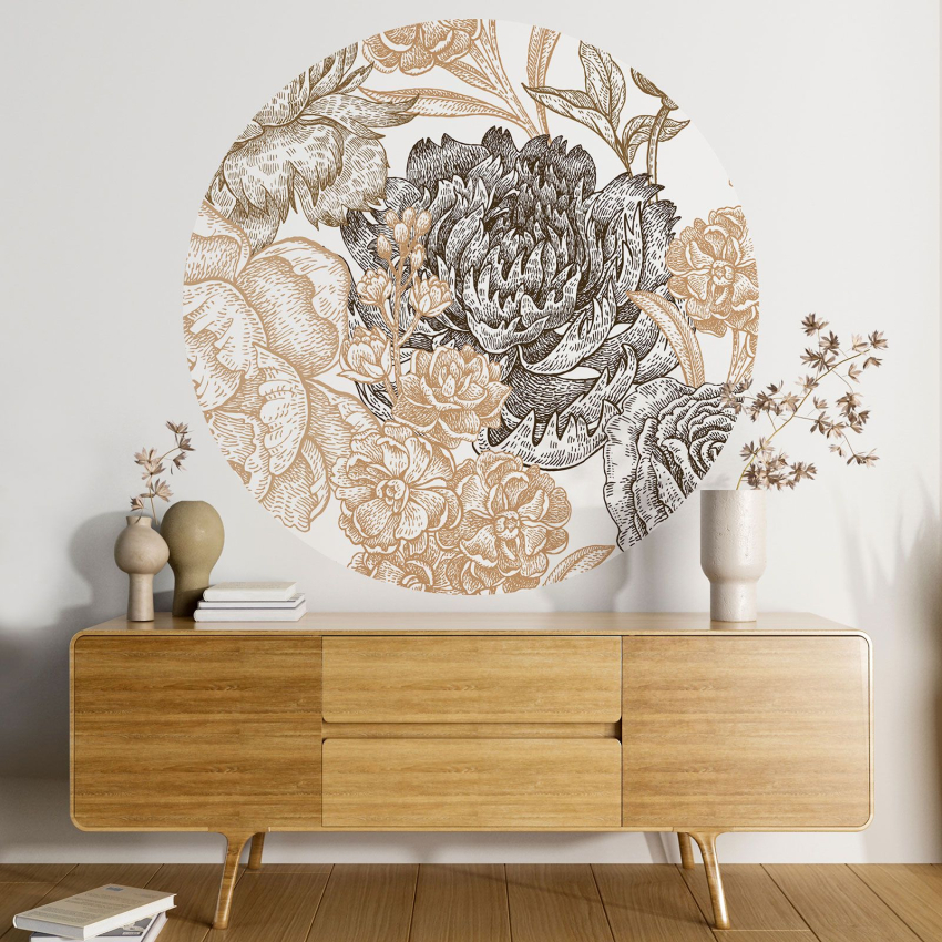 Papier peint rond / cercle - Motif floral