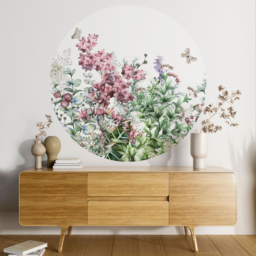 Papier peint rond / cercle - Motif floral