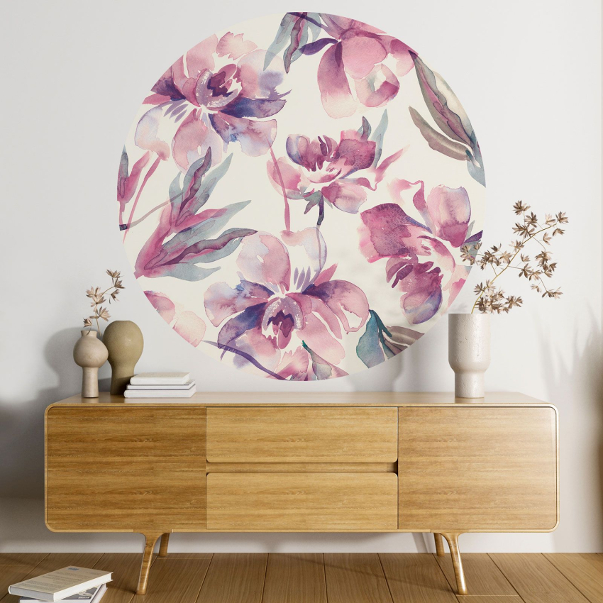 Papier peint rond / cercle - Motif floral