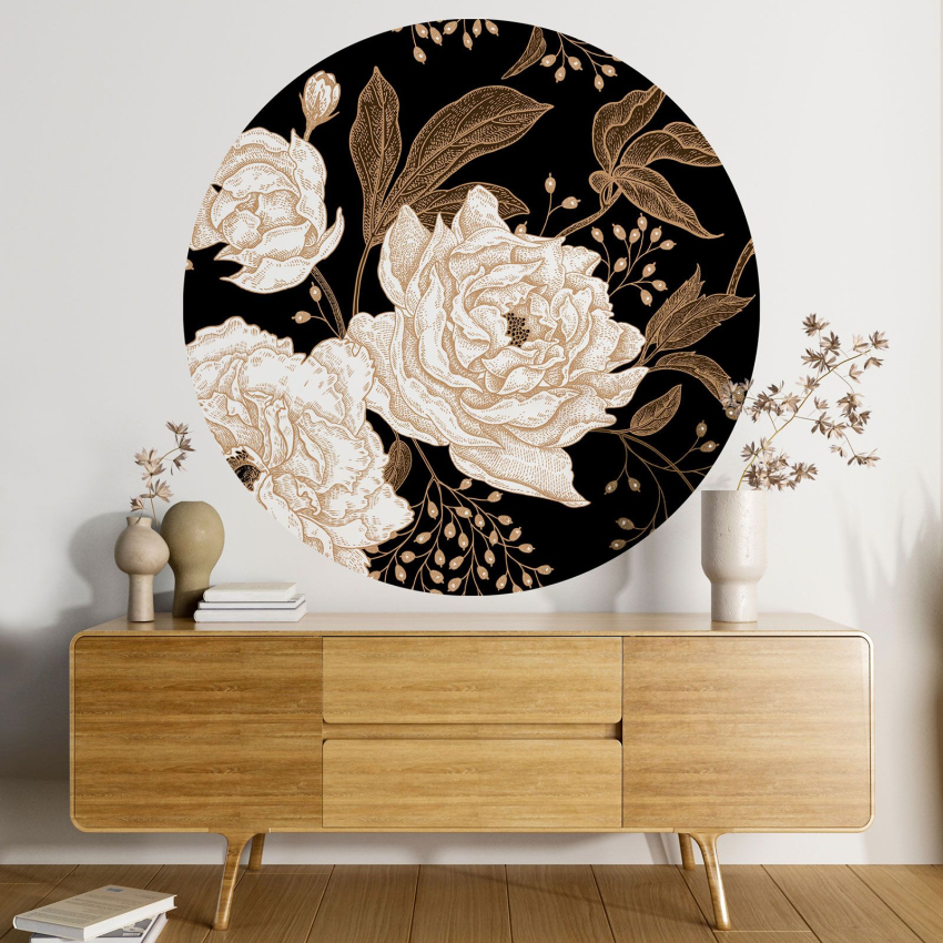 Papier peint rond / cercle - Motif floral