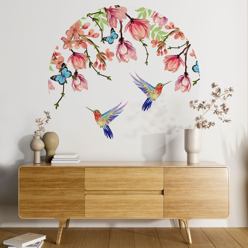 Papier peint rond / cercle - Motif floral