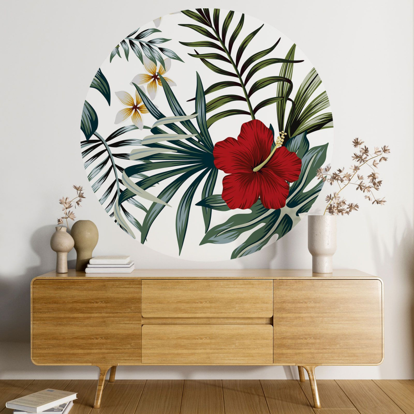 Papier peint rond / cercle - Motif floral
