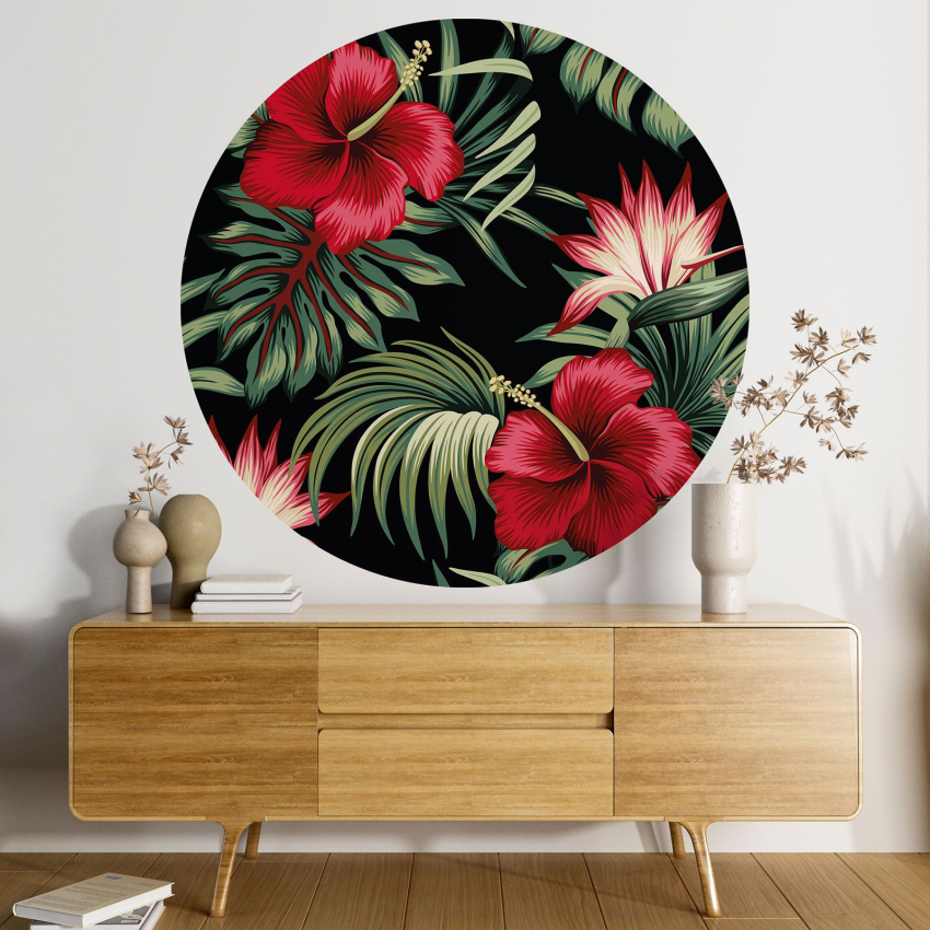 Papier peint rond / cercle - Motif floral