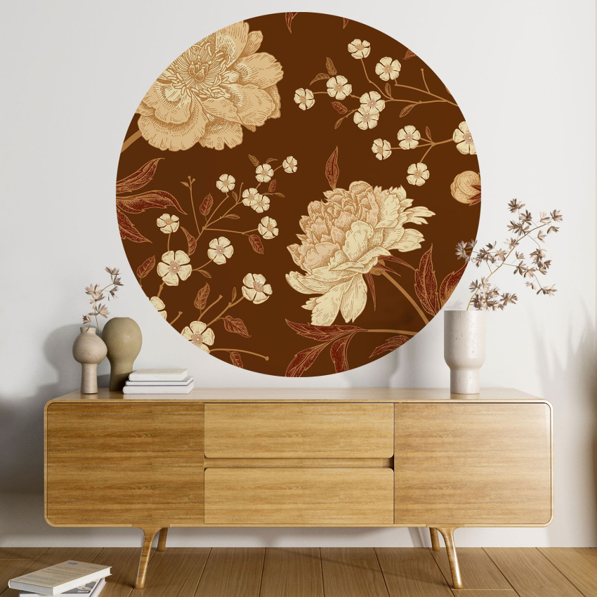 Papier peint rond / cercle - Motif floral