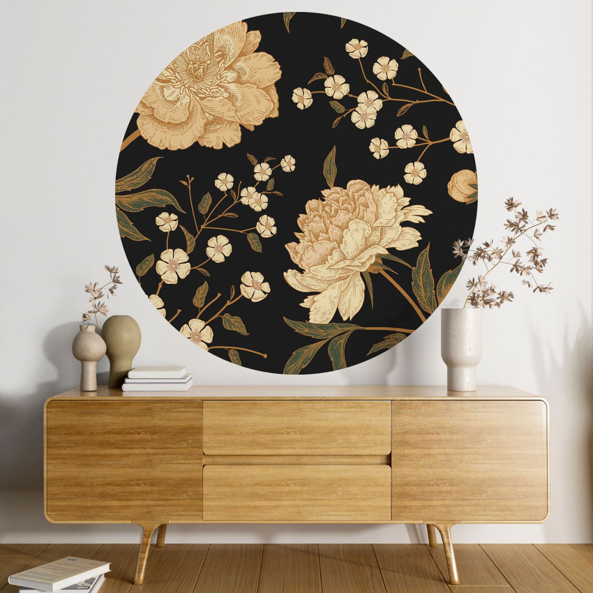 Papier peint rond / cercle - Motif floral