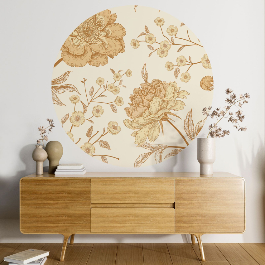 Papier peint rond / cercle - Motif floral