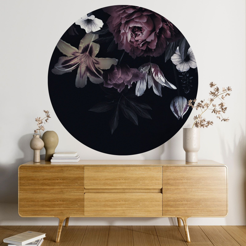 Papier peint rond / cercle - Motif floral