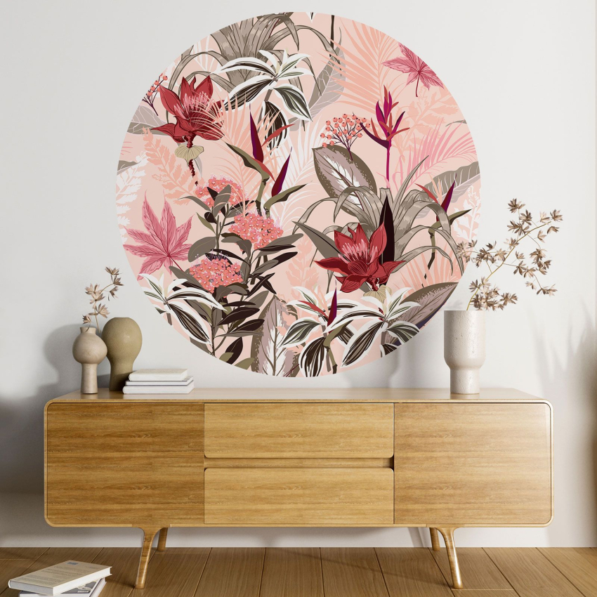 Papier peint rond / cercle - Motif floral
