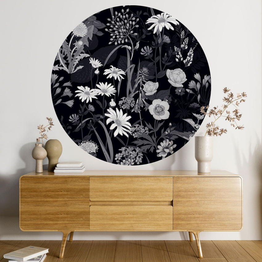 Papier peint rond / cercle - Motif floral