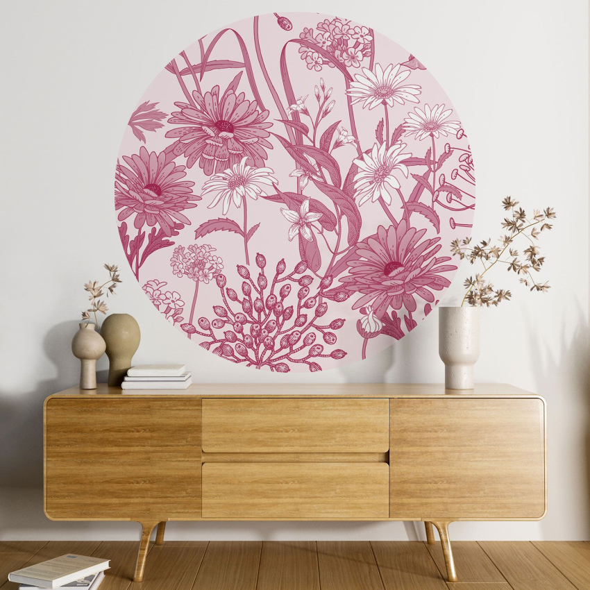 Papier peint rond / cercle - Motif floral