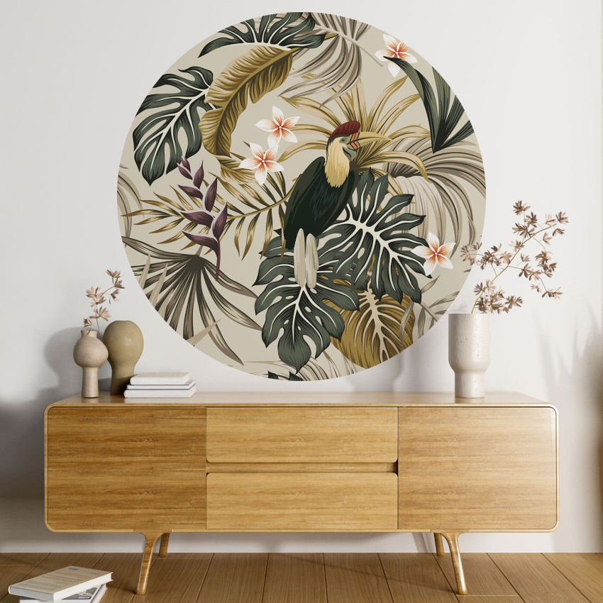 Papier peint rond / cercle - Motif floral