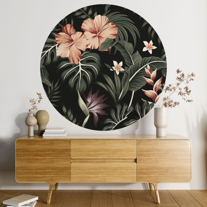 Papier peint rond / cercle - Motif floral