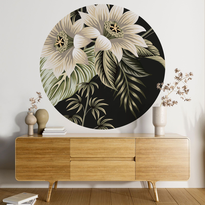 Papier peint rond / cercle - Motif floral
