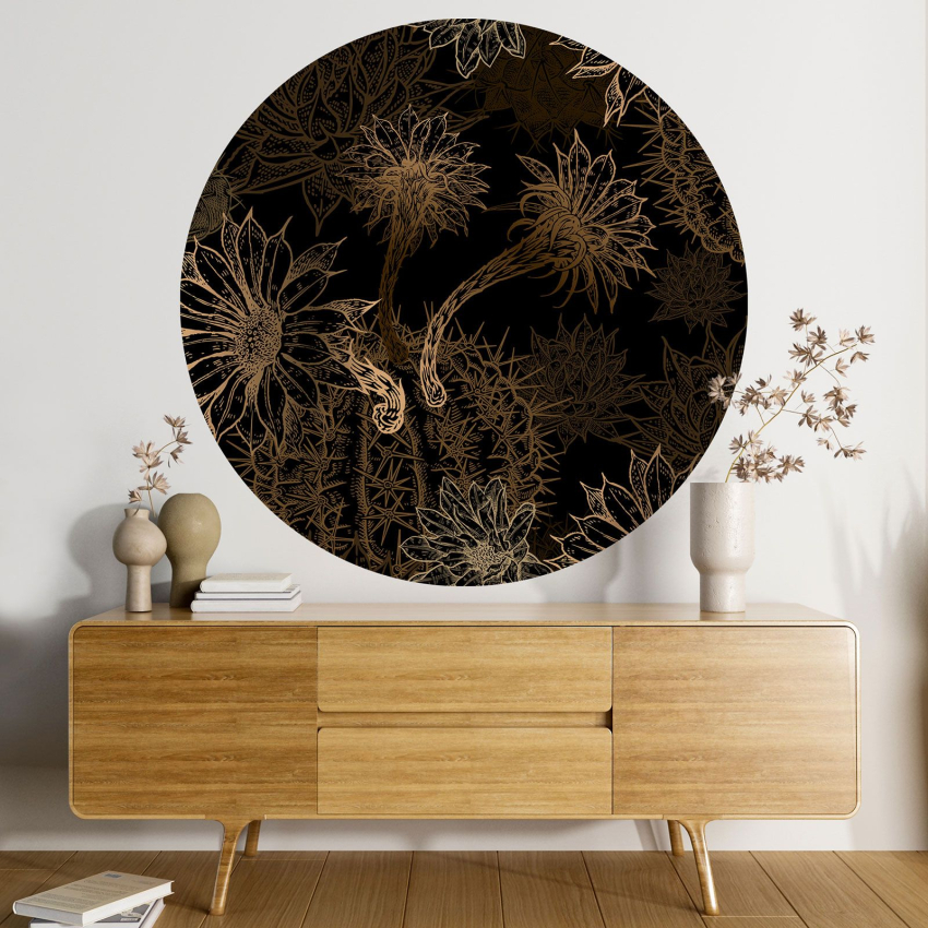 Papier peint rond / cercle - Motif floral
