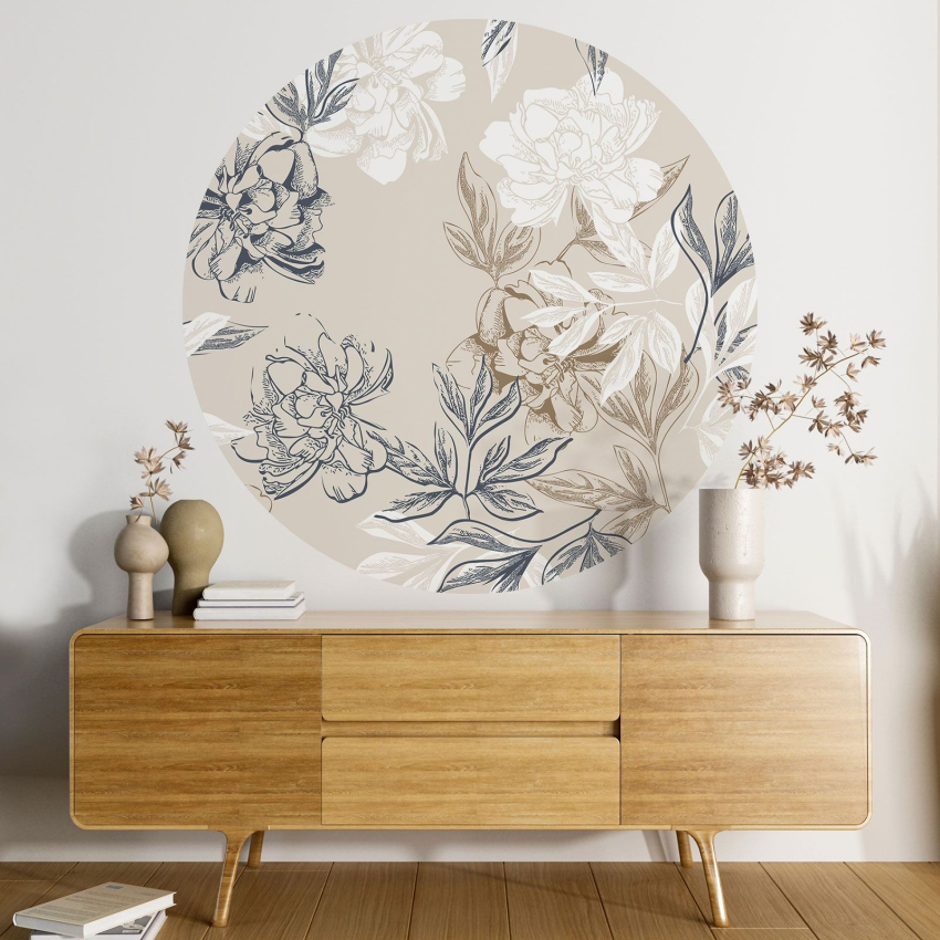 Papier peint rond / cercle - Motif floral
