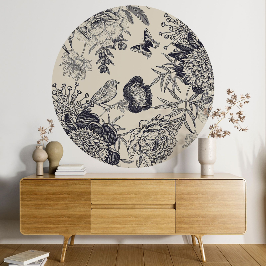 Papier peint rond / cercle - Motif floral