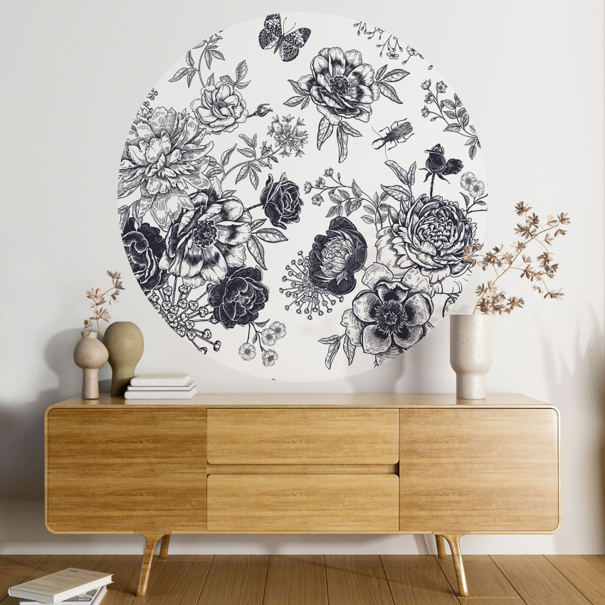 Papier peint rond / cercle - Motif floral
