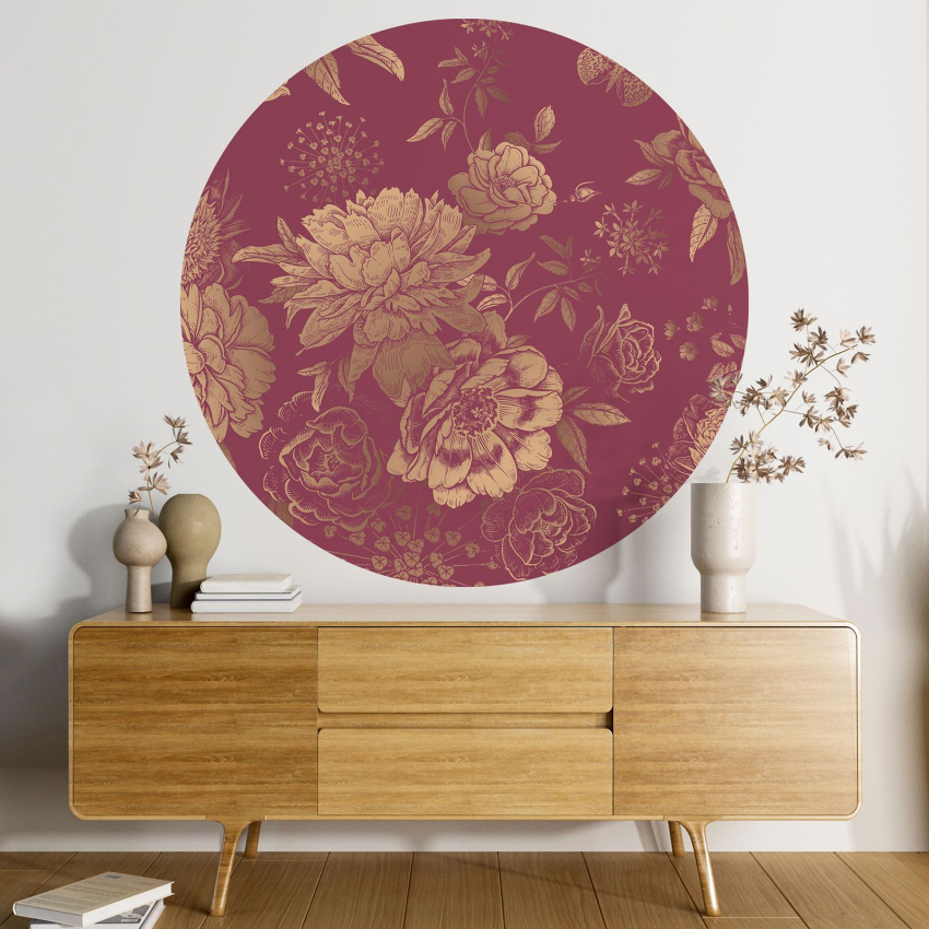 Papier peint rond / cercle - Motif floral