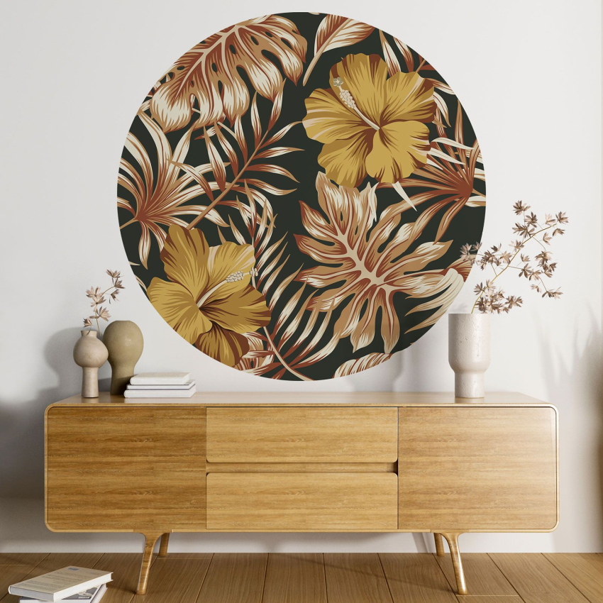 Papier peint rond / cercle - Motif floral