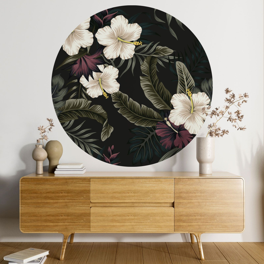 Papier peint rond / cercle - Motif floral