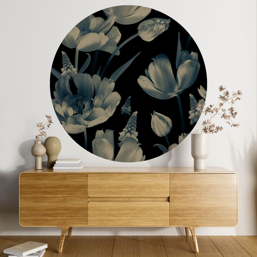 Papier peint rond / cercle - Motif floral