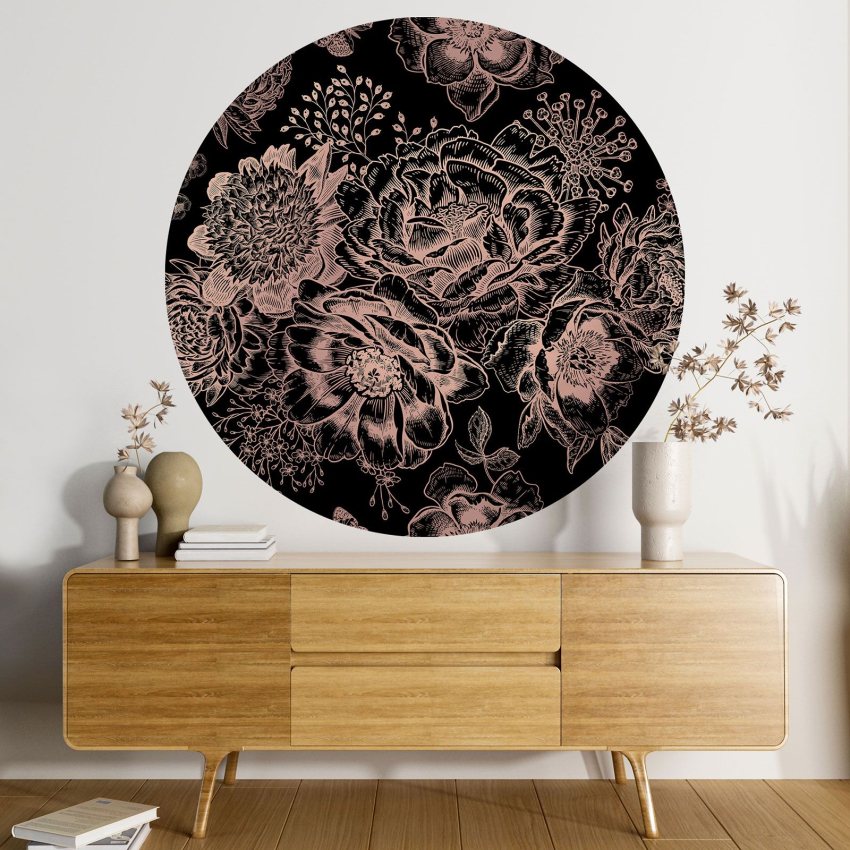 Papier peint rond / cercle - Motif floral