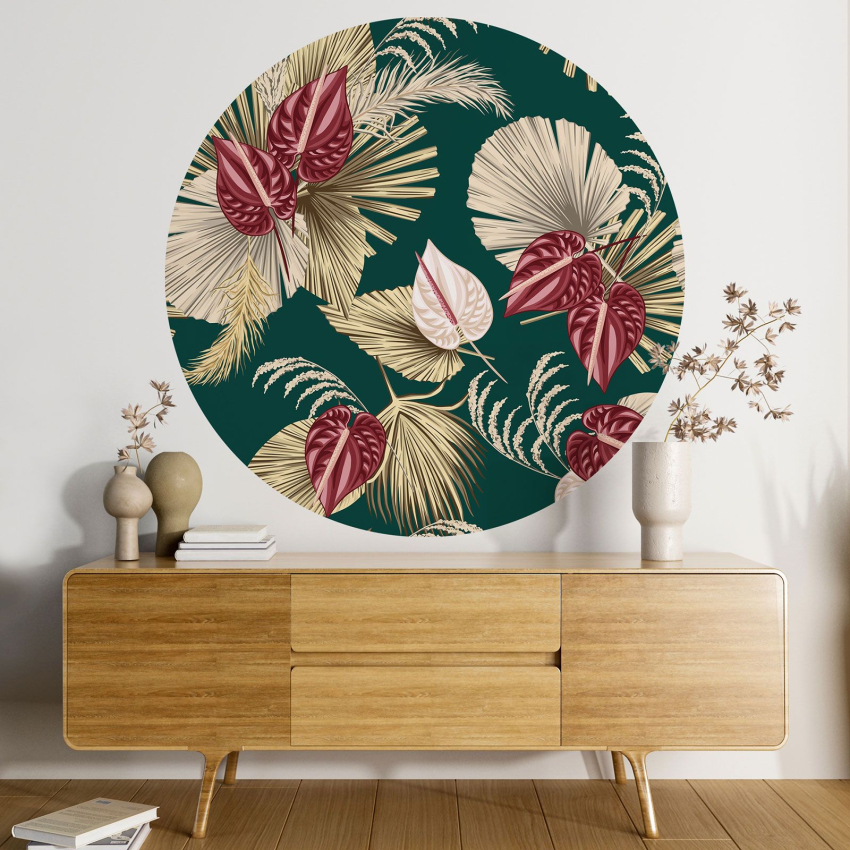 Papier peint rond / cercle - Motif floral