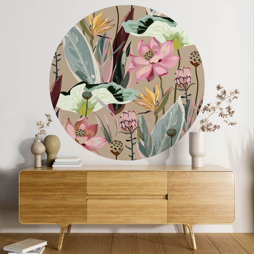 Papier peint rond / cercle - Motif floral