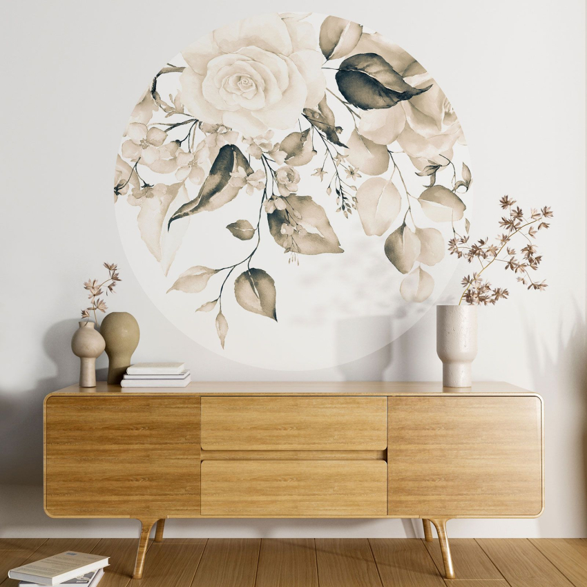 Papier peint rond / cercle - Motif floral