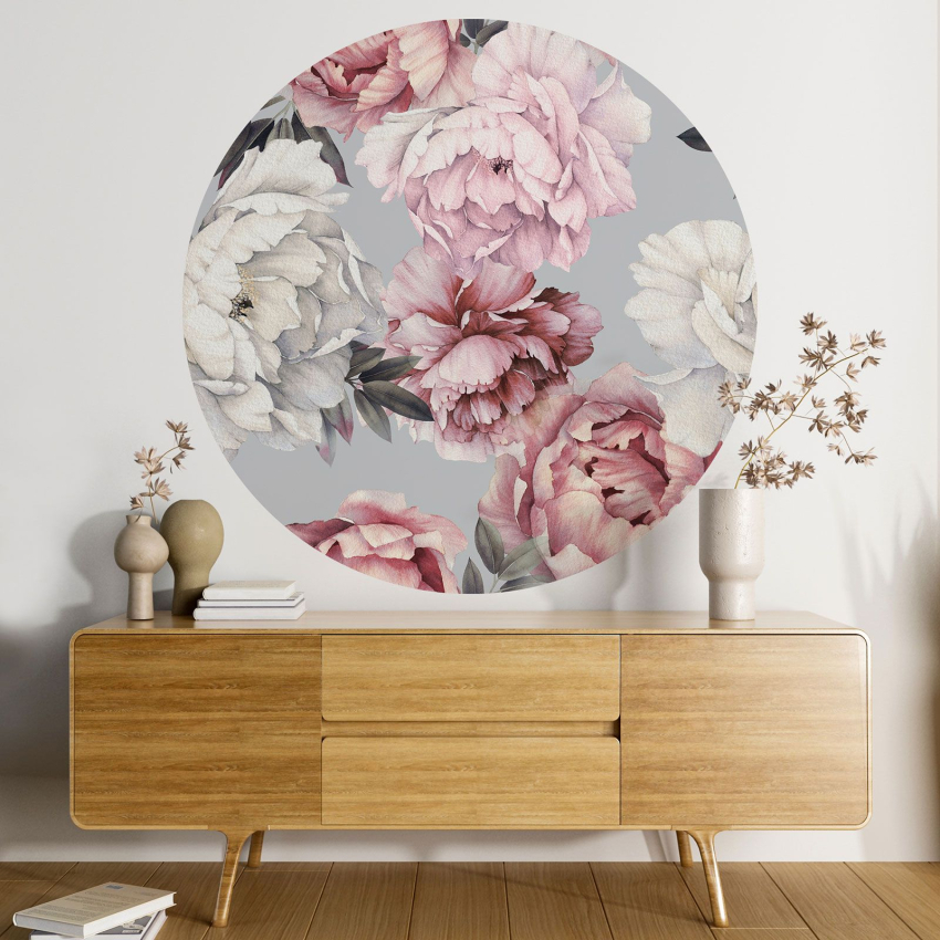 Papier peint rond / cercle - Motif floral