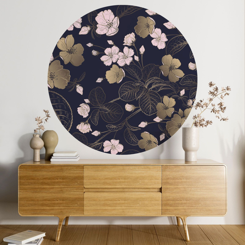 Papier peint rond / cercle - Motif floral