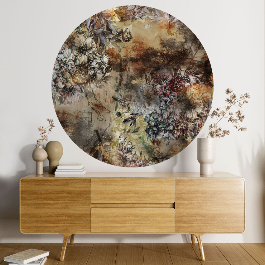 Papier peint rond / cercle - Motif floral