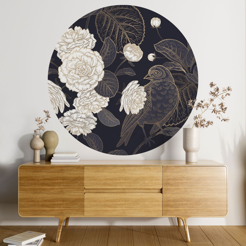 Papier peint rond / cercle - Motif floral