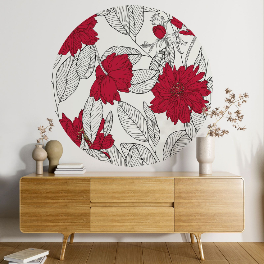 Papier peint rond / cercle - Motif floral