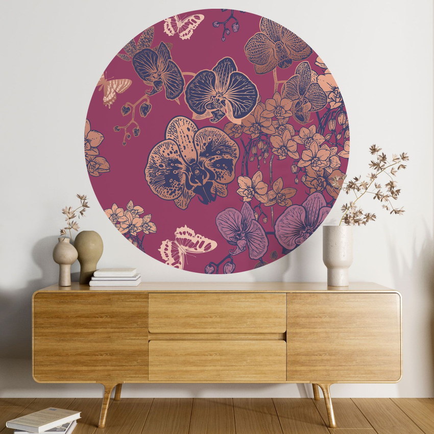 Papier peint rond / cercle - Motif floral